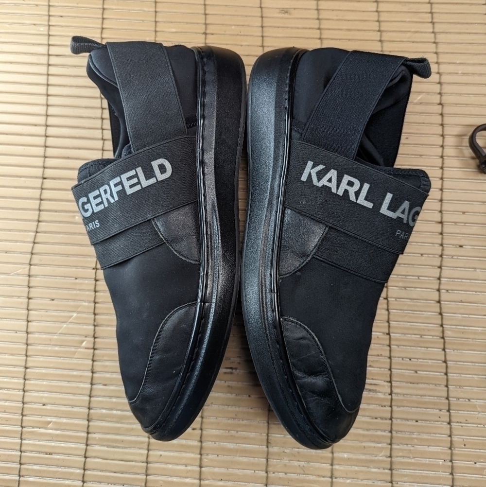 Karl Lagerfeld Paris Men's Black Logo-Strap Neoprene Slip-On Sneakers Shoes 10 M - Picture 4 of 11